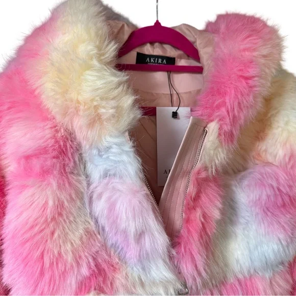 AKIRA NWT Stunning Multicolor Faux Fur Cropped Teddy Hooded Jacket (0722) - Picture 6 of 15